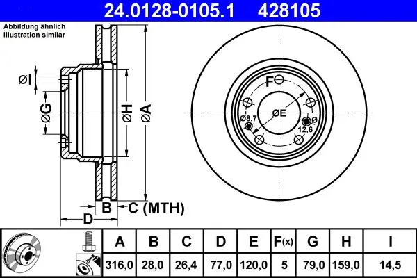 Handler.Part Brake disc ATE 24012801051 1