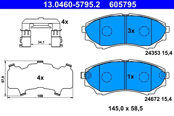 Handler.Part Brake pad set, disc brake ATE 13046057952 1