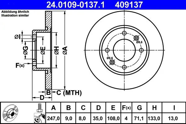 Handler.Part Brake disc ATE 24010901371 1