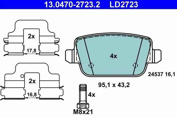 Handler.Part Brake pad set, disc brake ATE 13047027232 1