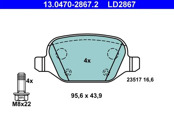 Handler.Part Brake pad set, disc brake ATE 13047028672 1