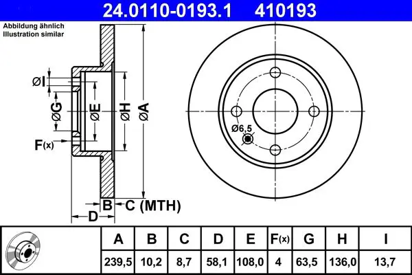 Handler.Part Brake disc ATE 24011001931 1