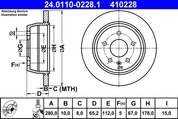 Handler.Part Brake disc ATE 24011002281 1