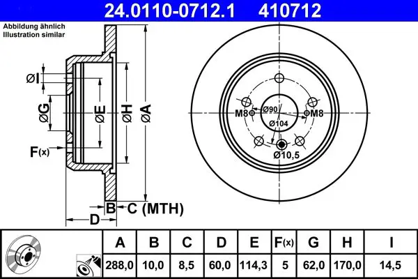 Handler.Part Brake disc ATE 24011007121 1