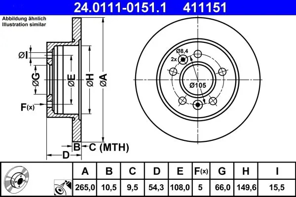 Handler.Part Brake disc ATE 24011101511 1