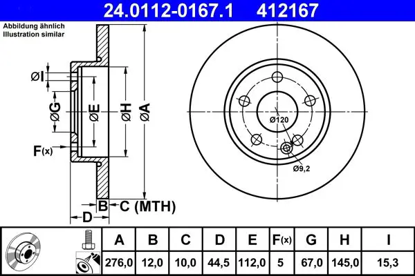 Handler.Part Brake disc ATE 24011201671 1