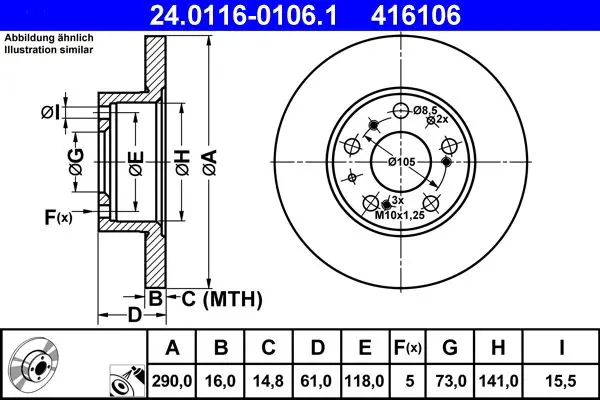 Handler.Part Brake disc ATE 24011601061 1