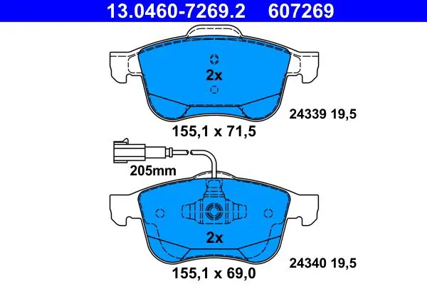 Handler.Part Brake pad set, disc brake ATE 13046072692 1