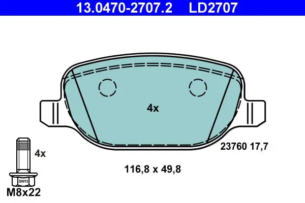 Handler.Part Brake pad set, disc brake ATE 13047027072 1