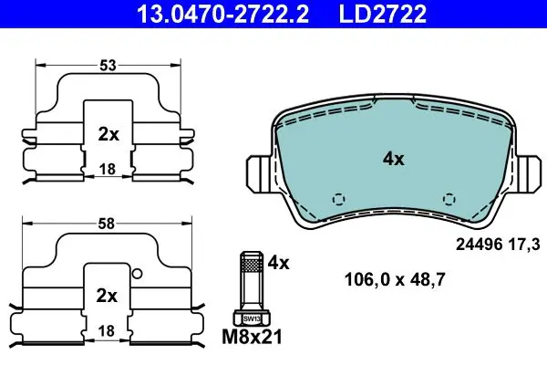 Handler.Part Brake pad set, disc brake ATE 13047027222 1