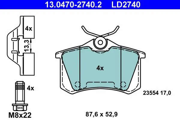 Handler.Part Brake pad set, disc brake ATE 13047027402 1