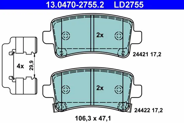 Handler.Part Brake pad set, disc brake ATE 13047027552 1