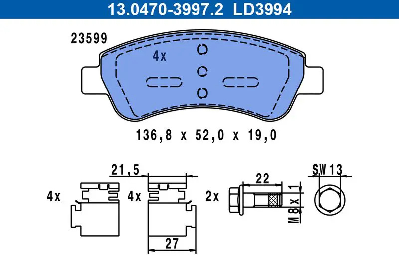 Handler.Part Brake pad set, disc brake ATE 13047039942 1