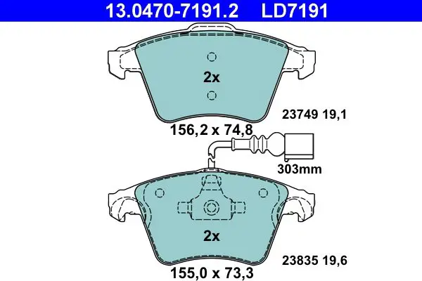 Handler.Part Brake pad set, disc brake ATE 13047071912 1