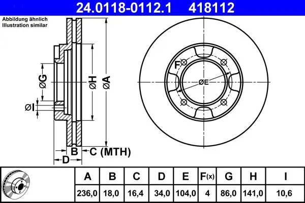 Handler.Part Brake disc ATE 24011801121 1