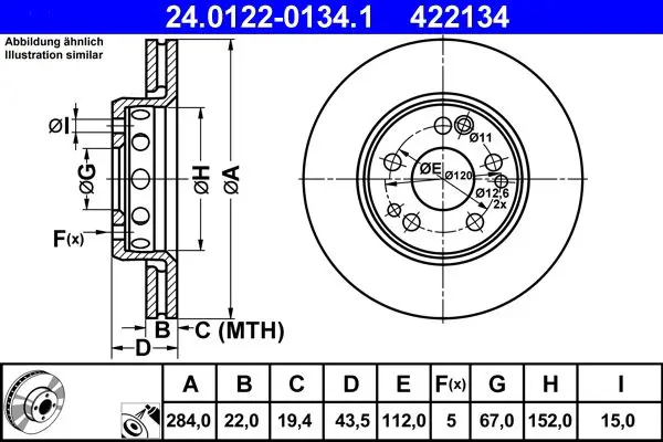 Handler.Part Brake disc ATE 24012201341 1