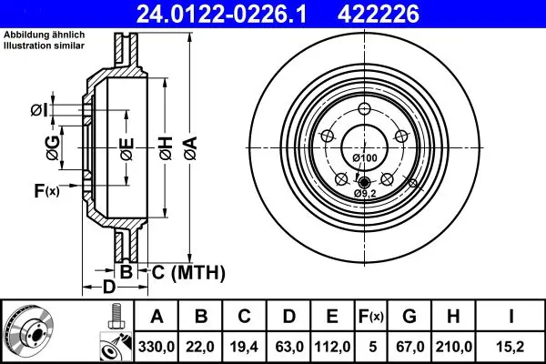 Handler.Part Brake disc ATE 24012202261 1