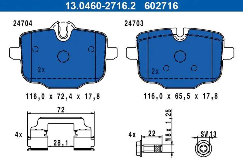 Handler.Part Brake pad set, disc brake ATE 13046027162 1