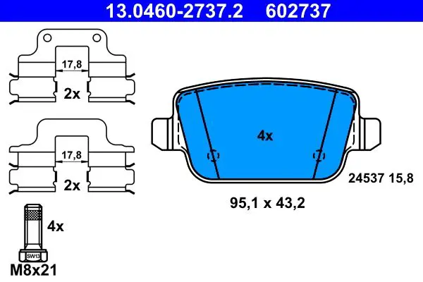 Handler.Part Brake pad set, disc brake ATE 13046027372 1