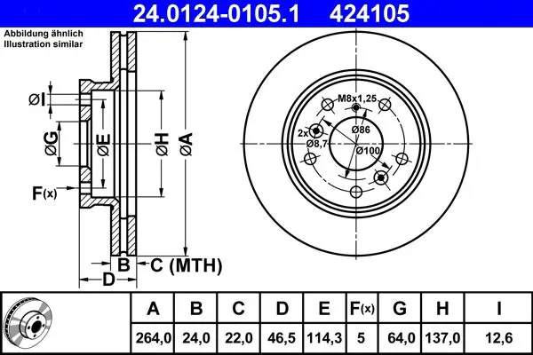 Handler.Part Brake disc ATE 24012401051 1