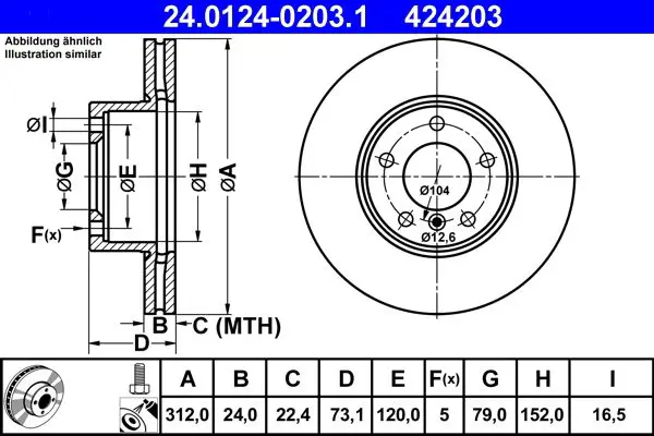 Handler.Part Brake disc ATE 24012402031 1