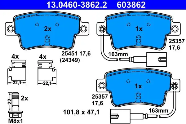 Handler.Part Brake pad set, disc brake ATE 13046038622 1