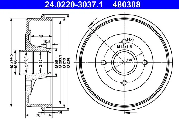 Handler.Part Brake drum ATE 24022030371 1