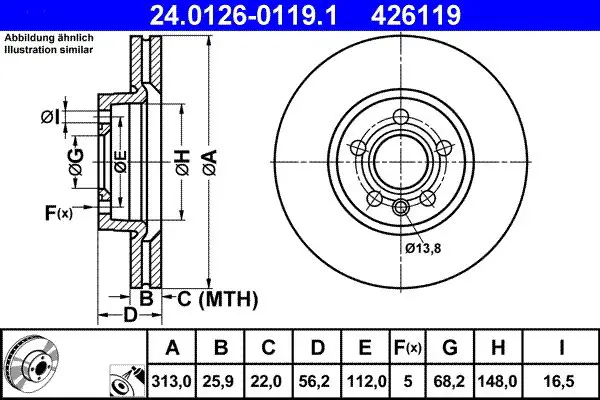 Handler.Part Brake disc ATE 24012601191 1