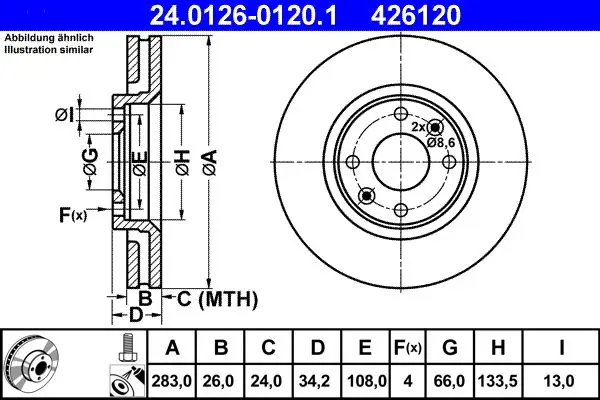 Handler.Part Brake disc ATE 24012601201 1