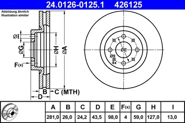 Handler.Part Brake disc ATE 24012601251 1