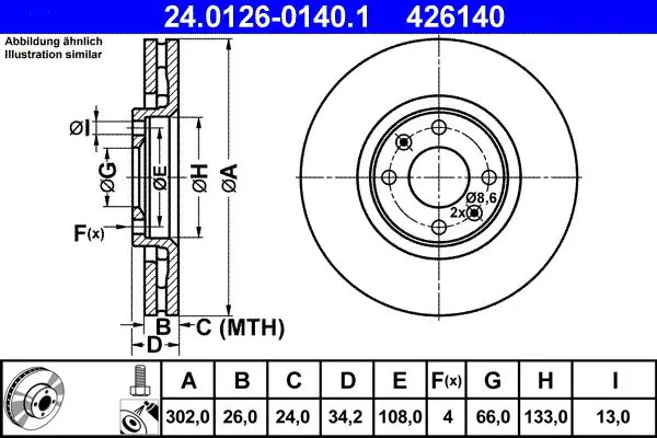 Handler.Part Brake disc ATE 24012601401 1