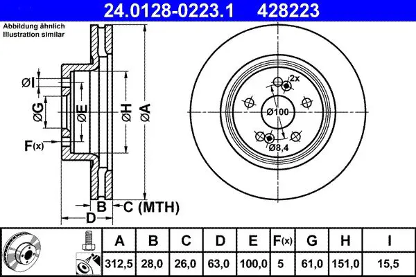 Handler.Part Brake disc ATE 24012802231 1