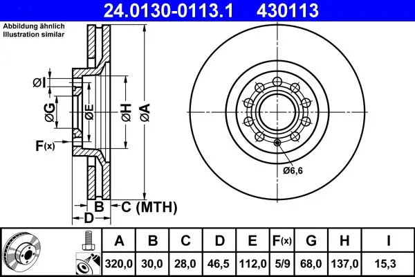 Handler.Part Brake disc ATE 24013001131 1