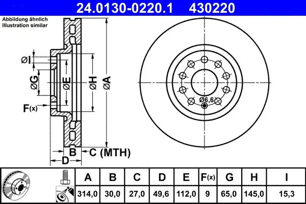 Handler.Part Brake disc ATE 24013002201 1