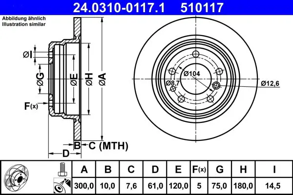 Handler.Part Brake disc ATE 24031001171 1