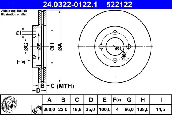 Handler.Part Brake disc ATE 24032201221 1