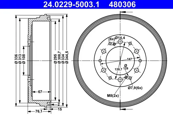 Handler.Part Brake drum ATE 24022950031 1