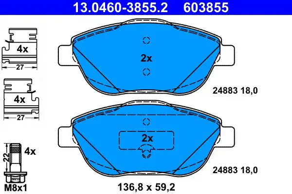 Handler.Part Brake pad set, disc brake ATE 13046038552 1