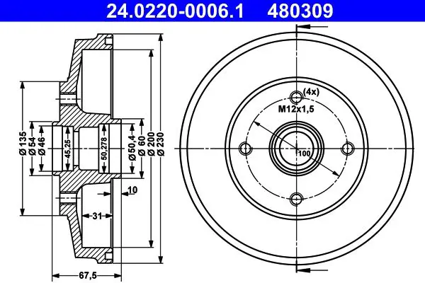 Handler.Part Brake drum ATE 24022000061 1