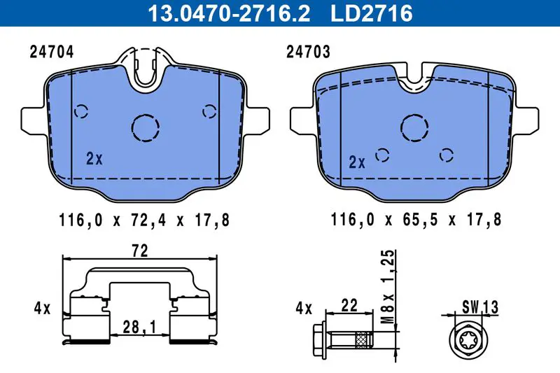 Handler.Part Brake pad set, disc brake ATE 13047027162 1