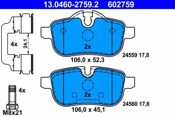 Handler.Part Brake pad set, disc brake ATE 13046027592 1