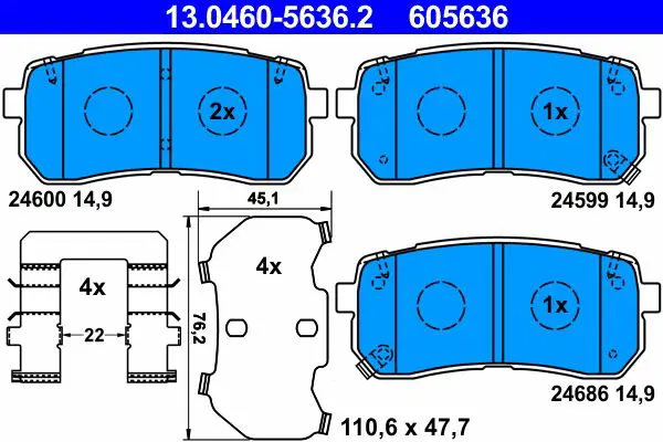 Handler.Part Brake pad set, disc brake ATE 13046056362 1