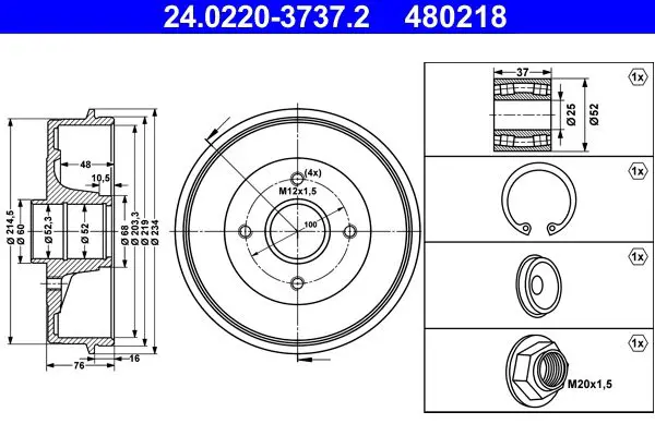 Handler.Part Brake drum ATE 24022037372 1