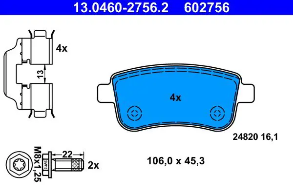 Handler.Part Brake pad set, disc brake ATE 13046027562 1