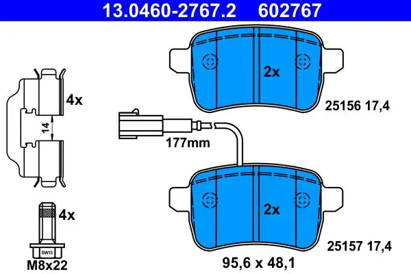 Handler.Part Brake pad set, disc brake ATE 13046027672 1