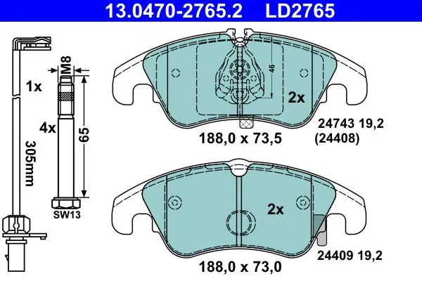 Handler.Part Brake pad set, disc brake ATE 13047027652 1