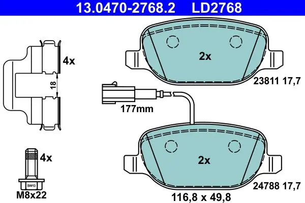 Handler.Part Brake pad set, disc brake ATE 13047027682 1