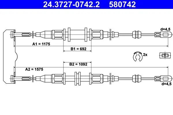 Handler.Part Cable, parking brake ATE 24372707422 1