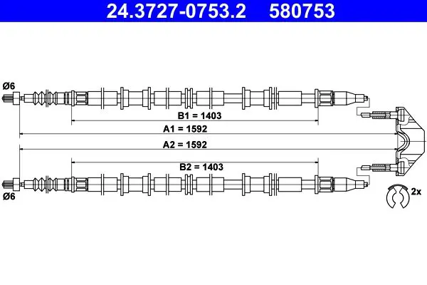 Handler.Part Cable, parking brake ATE 24372707532 1