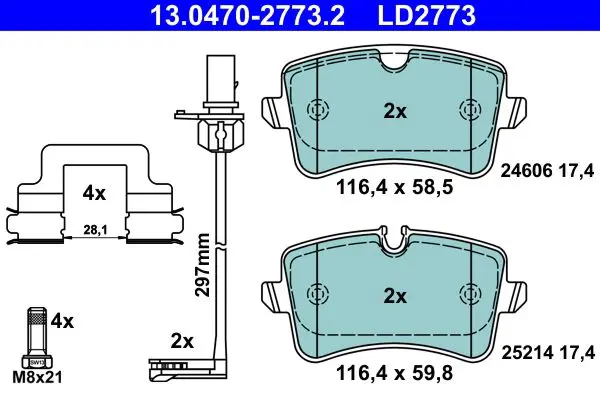 Handler.Part Brake pad set, disc brake ATE 13047027732 1